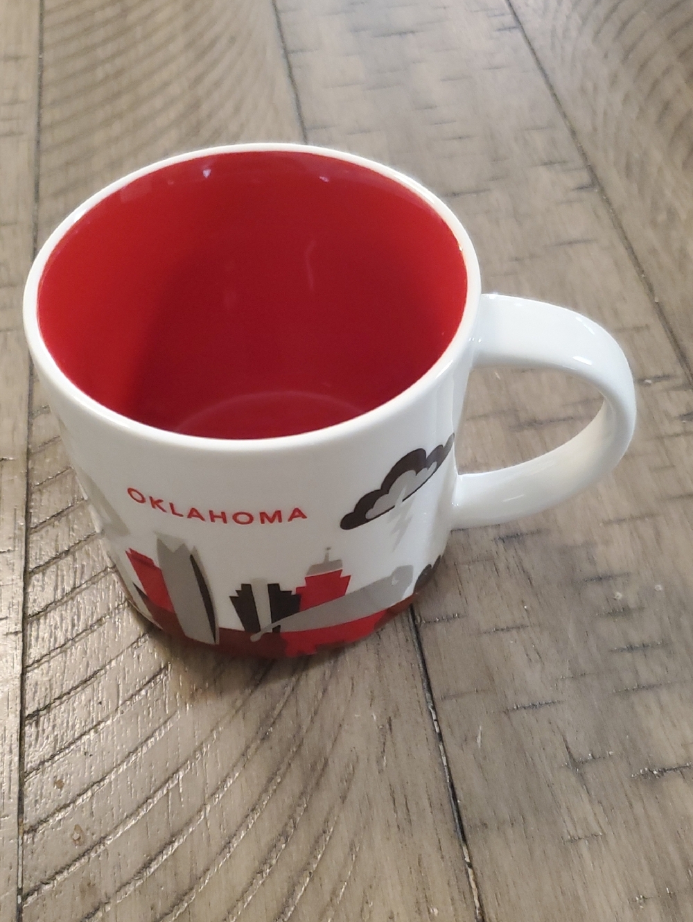 Starbucks Oklahoma Ceramic Mug with Red Interior and White Exterior